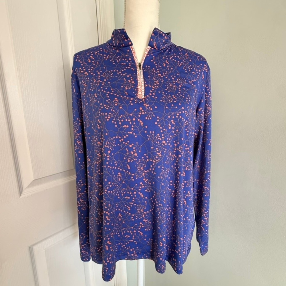 Court Haley Women's Long Sleeve Quarter Zip Pullover, Blue Printed Size XL Golf - Picture 2 of 12